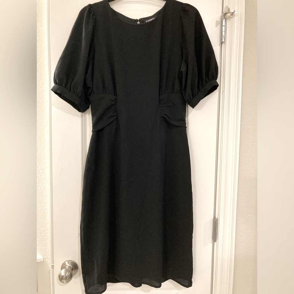 Express Size M Cinched Waist Puff Sleeve Sheath Dress Medium Formal Black